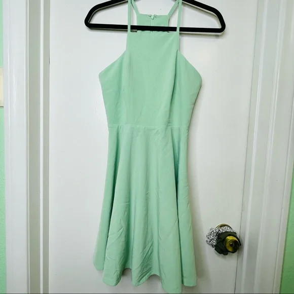 slim fit dress slacks SOFIA Mint Green Retro Floral Skater Mini Dress – OOTO CLOTHING main image 0